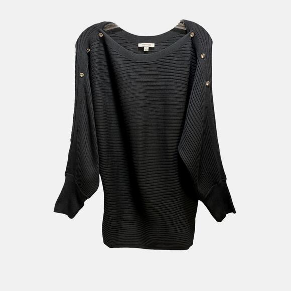 Skinnygirl Jeans Luna Boat Neck Ribbed Knit Sweater Black Button Shoulder Small - Picture 1 of 8